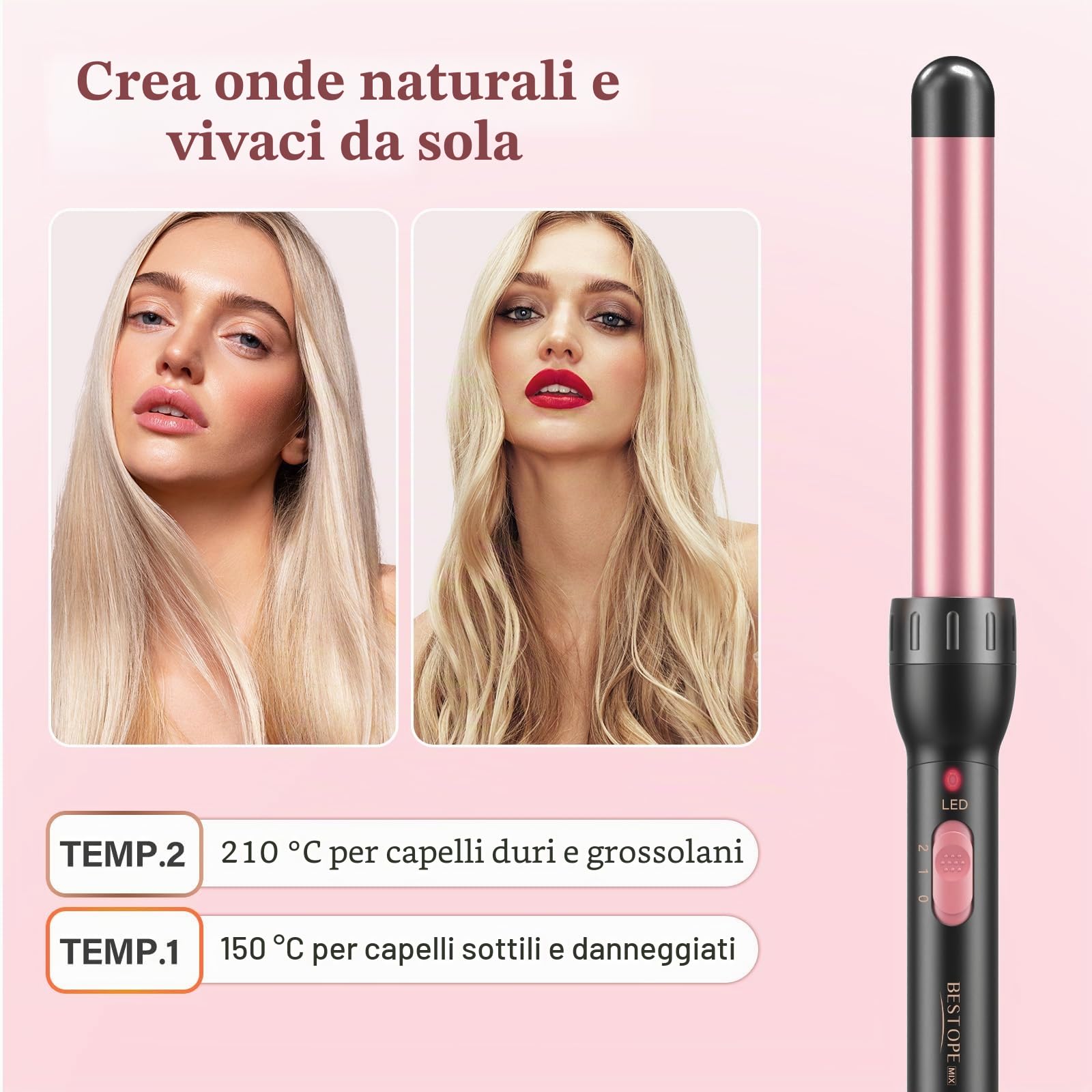 Arricciacapelli 5 in 1 con Piastra - BESTOPE MIX Ferro Arricciacapelli Con Diversi Accessori Per Ricci Grandi E Piccoli, da 10 mm a 32 mm Riscaldamento Rapido, 2 Impostazioni Di Temperatura