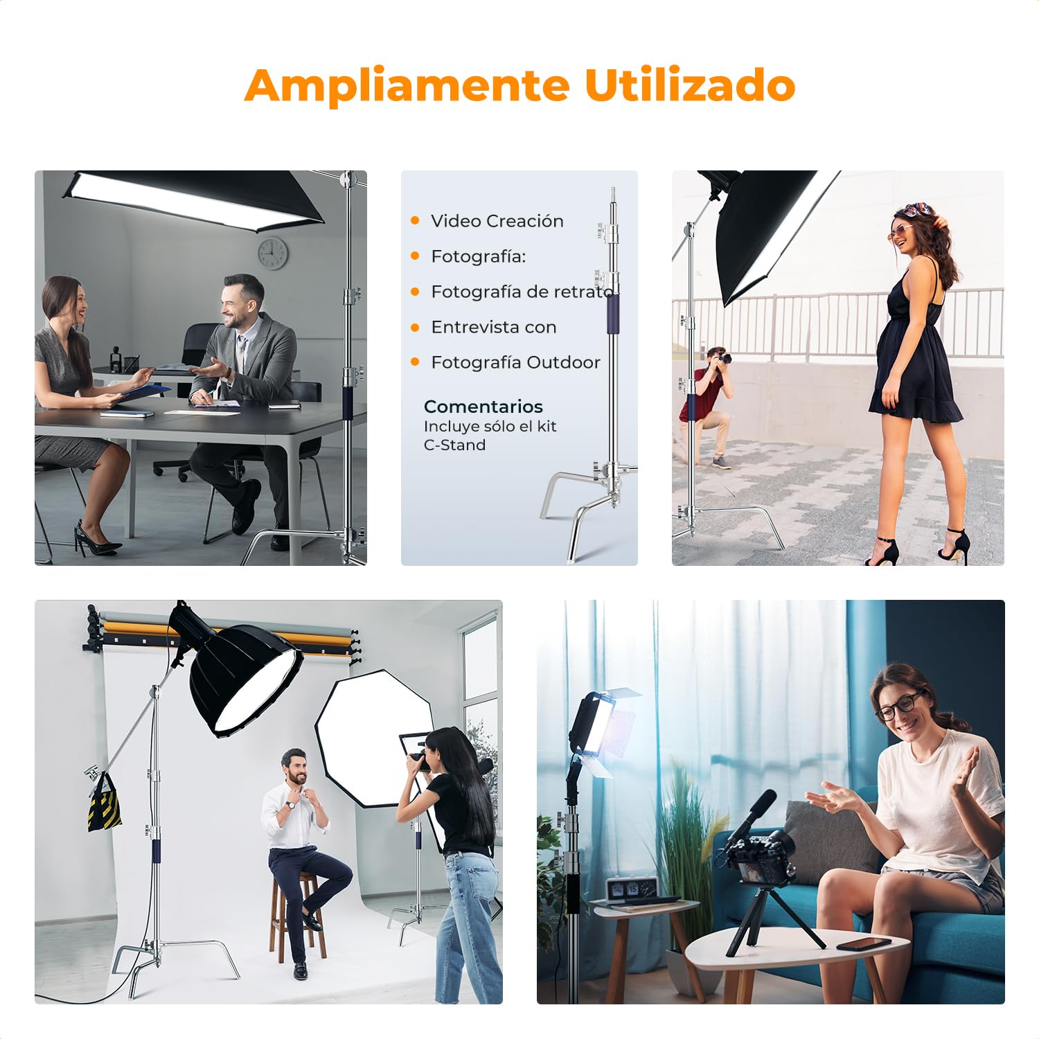 K&F CONCEPT Soporte C 330cm Acero Inoxidable para Estudio | Brazo de pluma ajustable, 2 cabezales mango, carga 20kg, trípode luz fotografía, con sandbag, TL05