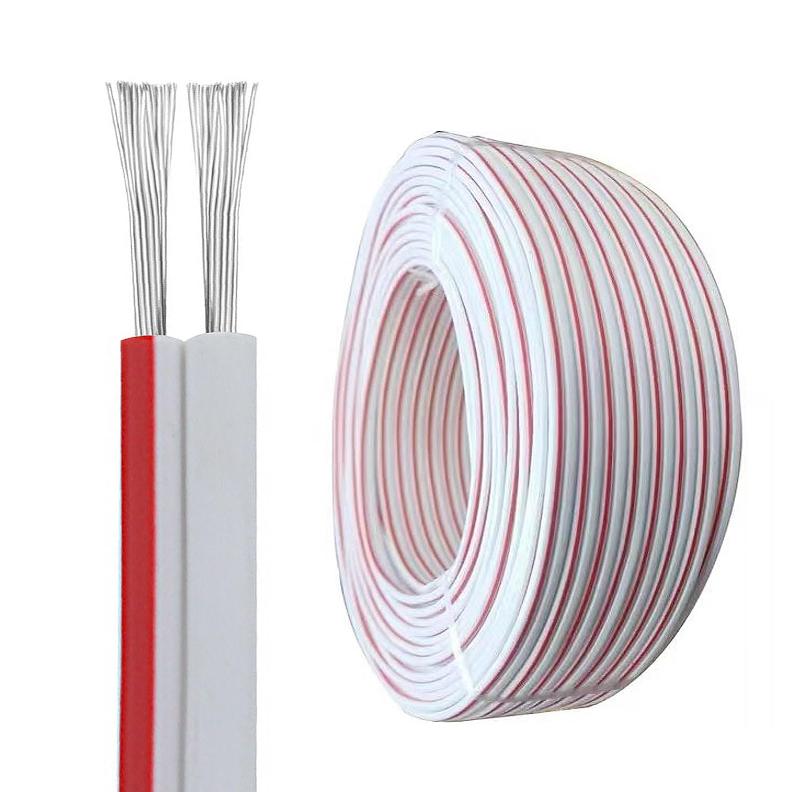 22~15AWG Pure Copper 2 Core Parallel Power Wire, Red White Flat Electrical Cable with Thick PVC Jacket, Flexible and Flame Retardant, for Security Camera Power Supply and LED(160FT,15AWG)