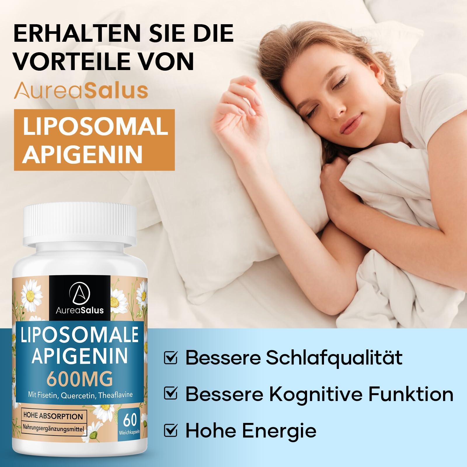 Apigenin 600 mg, Supplément d'apigénine Liposomale Extra fort Avec Fisétine, Quercétine et Théaflavines (60 Unité (Lot de 3))