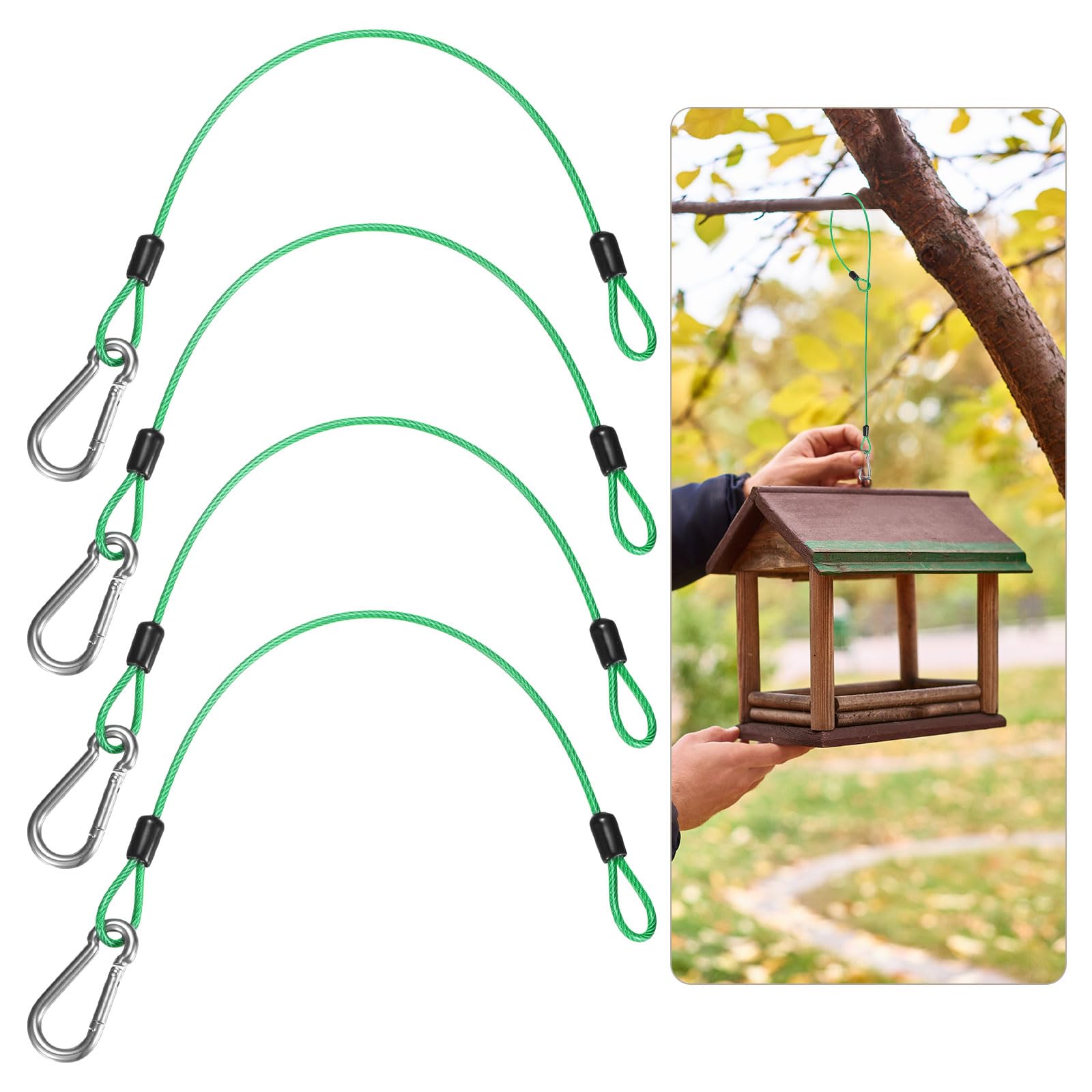 M METERXITY 4-Pack Bird Feeder Hanger with Snap Clip 30cm/12in, Green