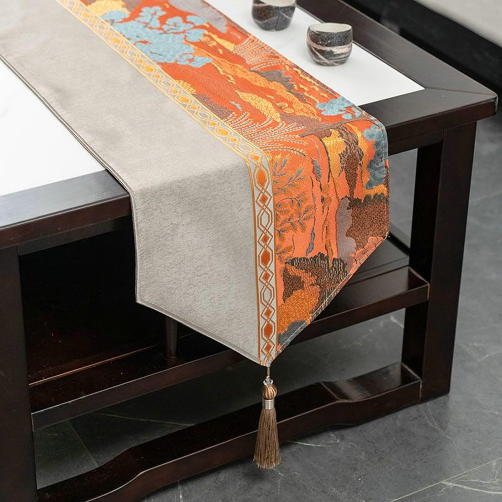 Gualiy Poliester bieżnik na stół 240 cm, motyw zen w stylu chińskim