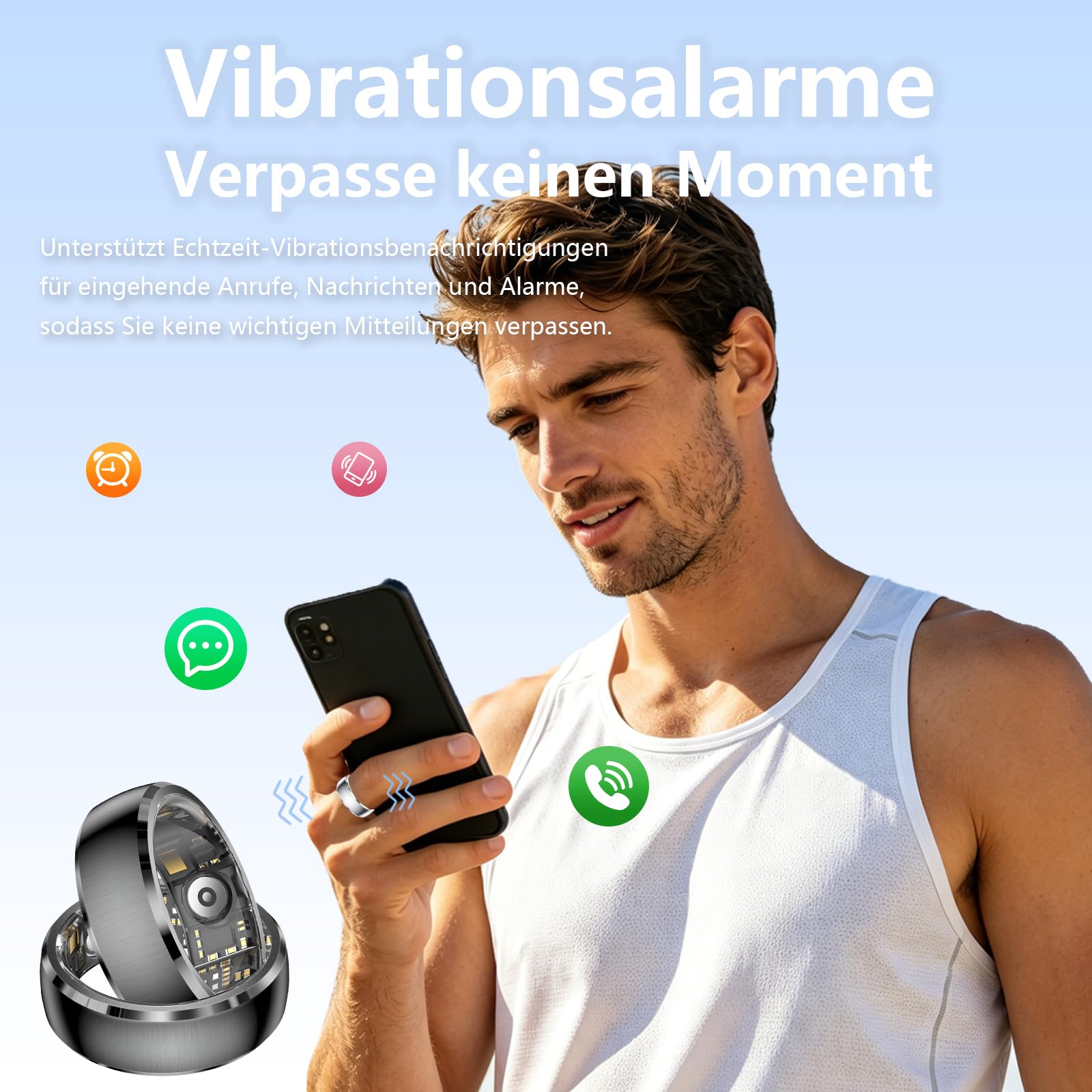 findtime Bague intelligente ultra légère avec plus de 100 vibrations sportives Noir 10#