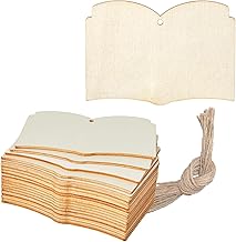 Open Book Hanging Wood Book Shape Unfinished Wood with Twines DIY Craft Ornament for Christmas Tree Theme Party Decoration 20Pack