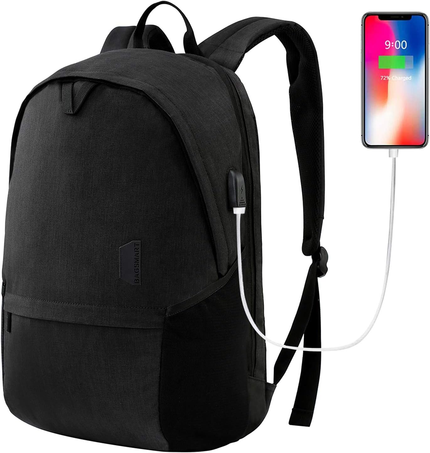 BAGSMART Laptop Backpack with USB Charging Port Carbon Black