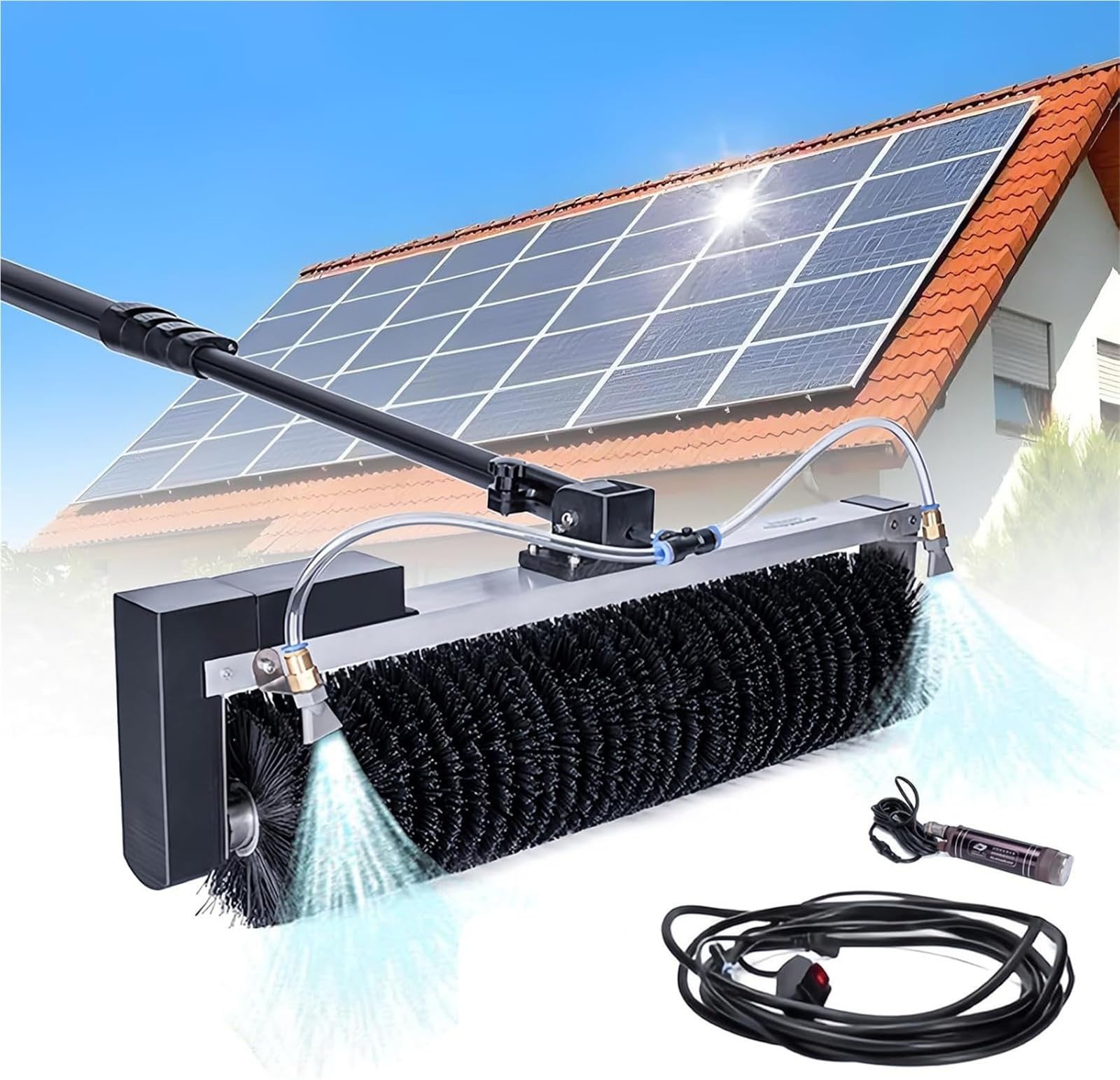 AYCDL Electric Solar Panel Cleaning Pole Kit with Automatic Rotating Brush for PV Panels and Windows,7.5M(24.6ft)