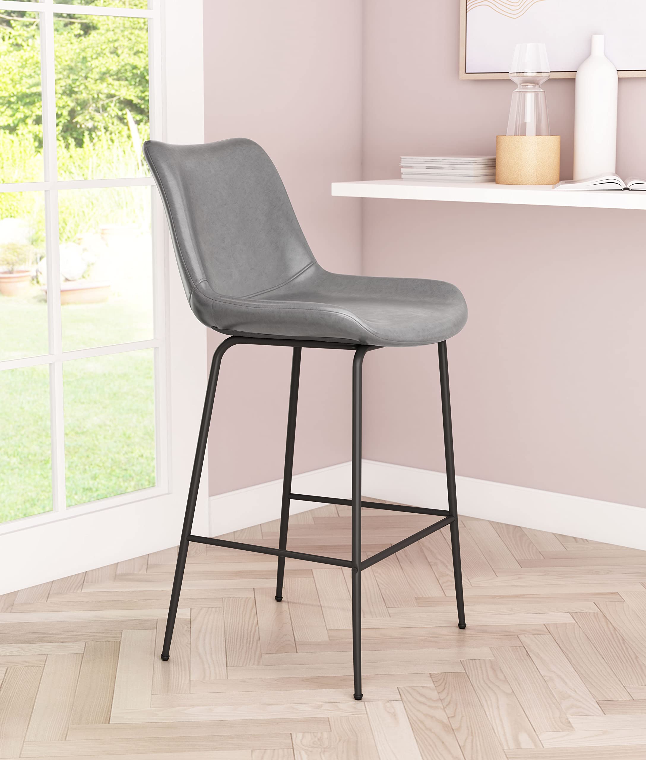 RUG BRANCH Byron Counter Stool Gray - Counter Stools Design - Gray - Made with 100% Polyurethane, Plywood, Steel