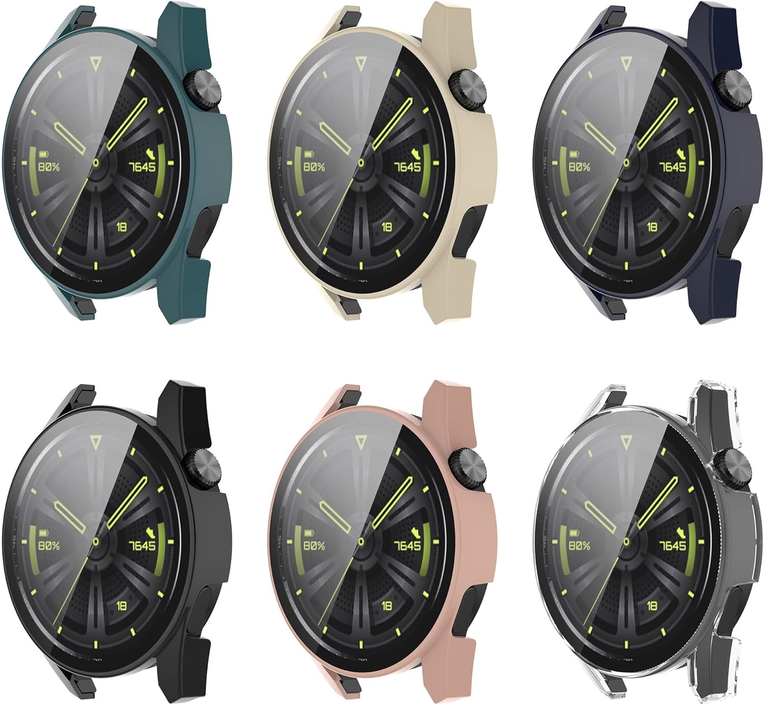 (6PACK) Hard PC Full Coverage HD Ultra-Thin Cover case with Tempered Glass Screen Protector for Huawei Watch GT3 46mm Smart Watch