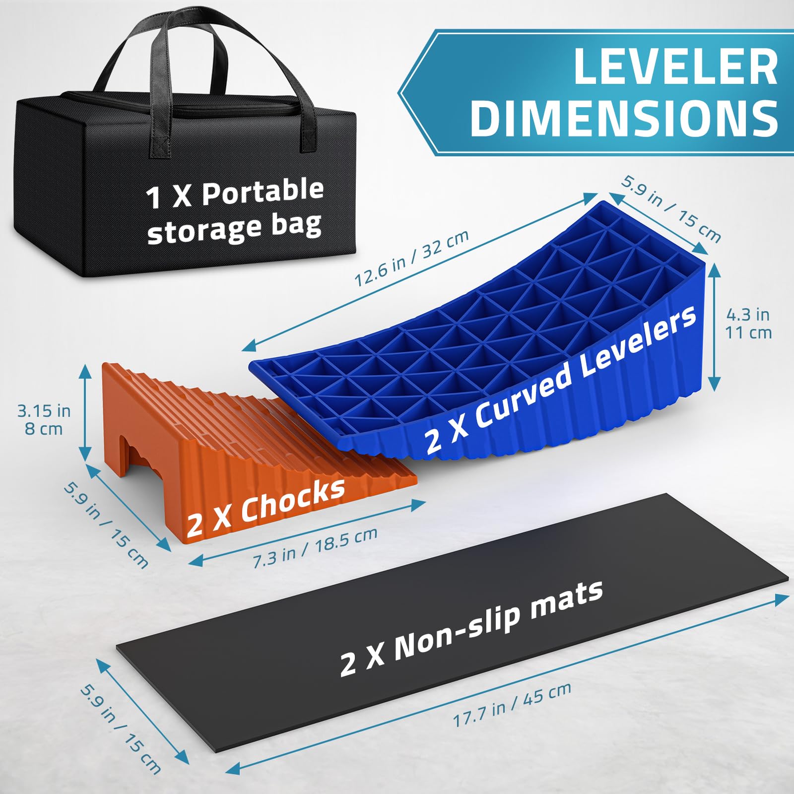 PAULINN RV Leveling Blocks Ramp Chock Kit, Upgraded 2 Packs Camper Levelers Up to 35,000 lbs, Curved Leveling RV Accessories with 2 Anti-Slip Mats & Carrying Bag, Faster & Easier to Level Camper