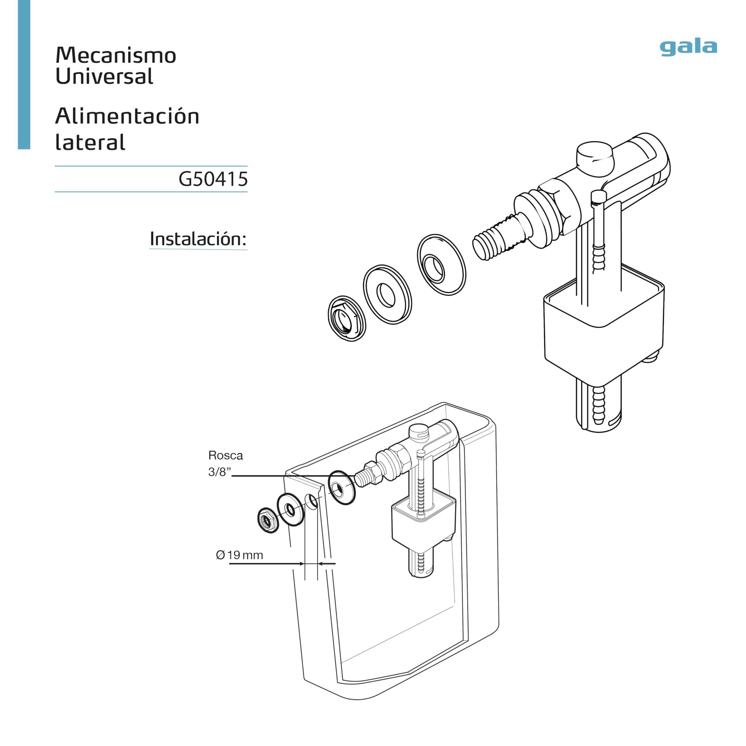 Roca G5041500 - Mecanismo Entrada Lateral A3L Recambio - Colleción De Baño - Porcelana - Mecanismos