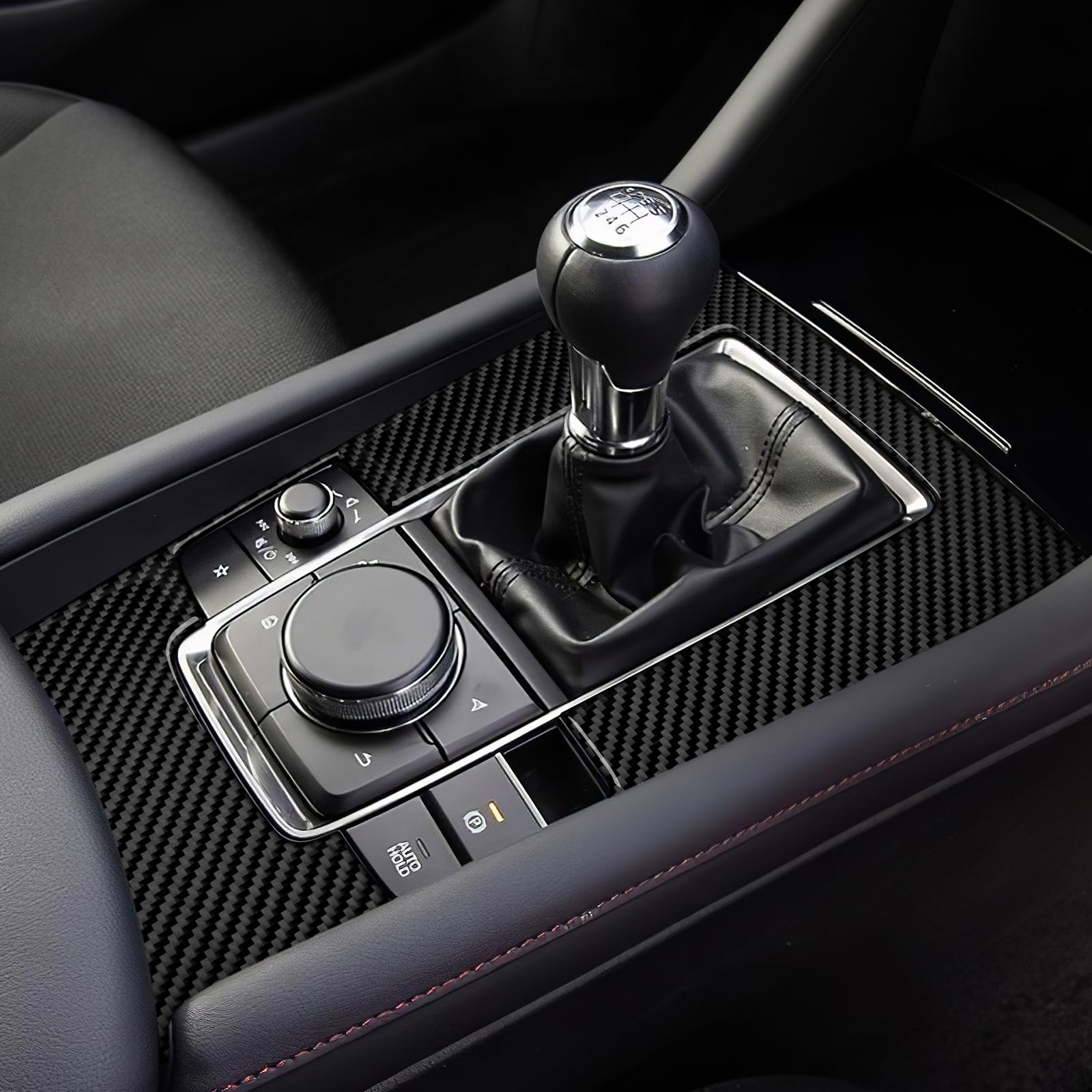 KUNGKIC Für Mazda 3 BP Axela 2019-2024 Zubehör Kohlefaser Auto Schalttafel Abdeckung Getrieberahmen Aufkleber Gangschaltung Paneel Innenbereich Dekorative Accessories (Schaltgetriebe, Schwarz)