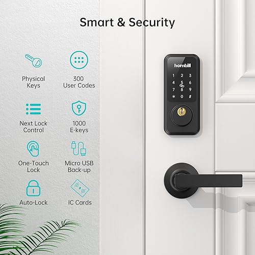 Miniatura 2 de Cerraduras de puerta inteligentes para puerta delantera Juego de 2 manijas de palanca, cerrojo de cerradura de puerta de entrada sin llave, juego de