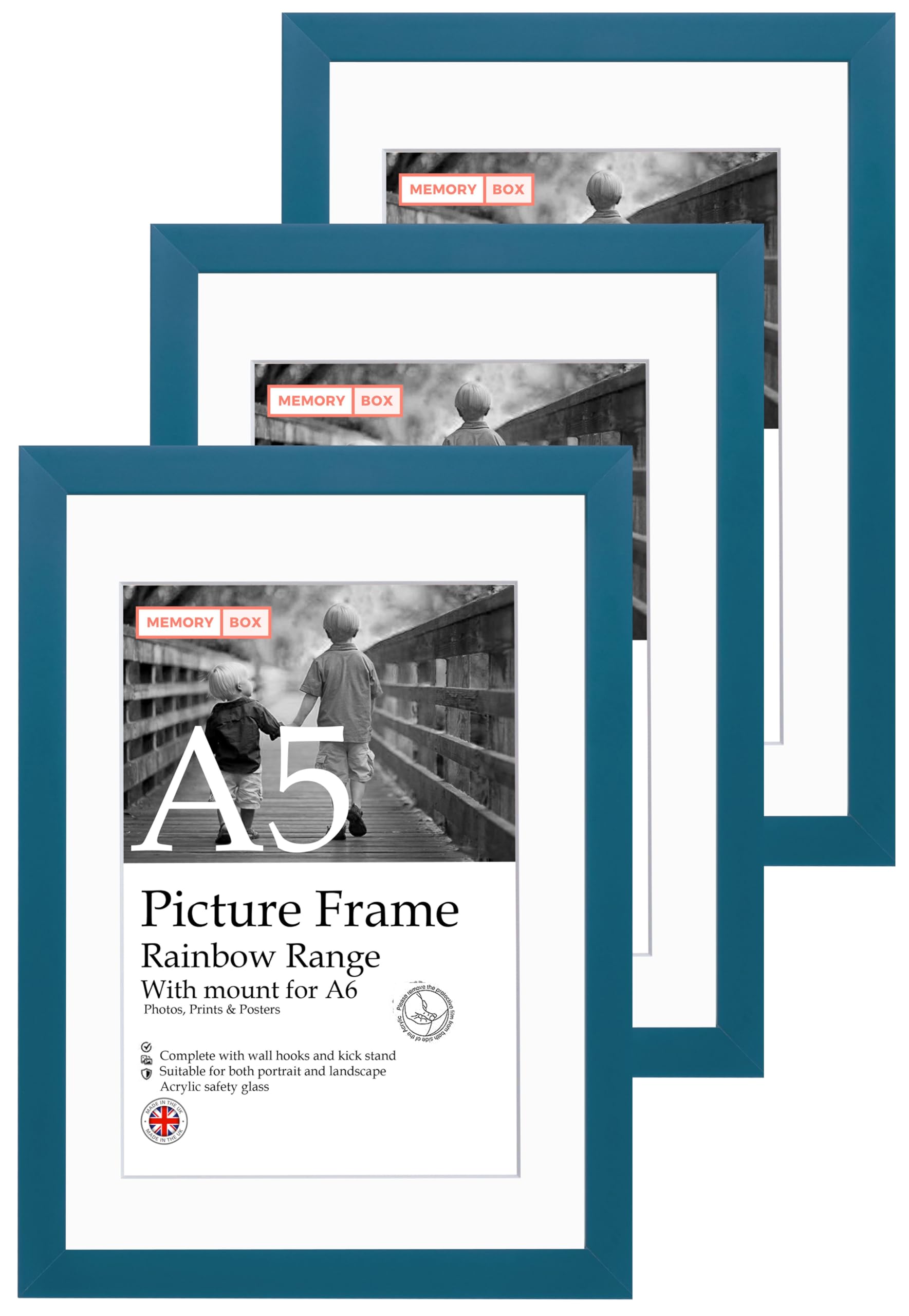 A5 Blue Picture Frame Set of 3, Perfect for Displaying A6 Pictures with Mount or A5 Pictures Without Mount, Gallery Wall, Posters, Photos, Artwork, or Prints, Blue