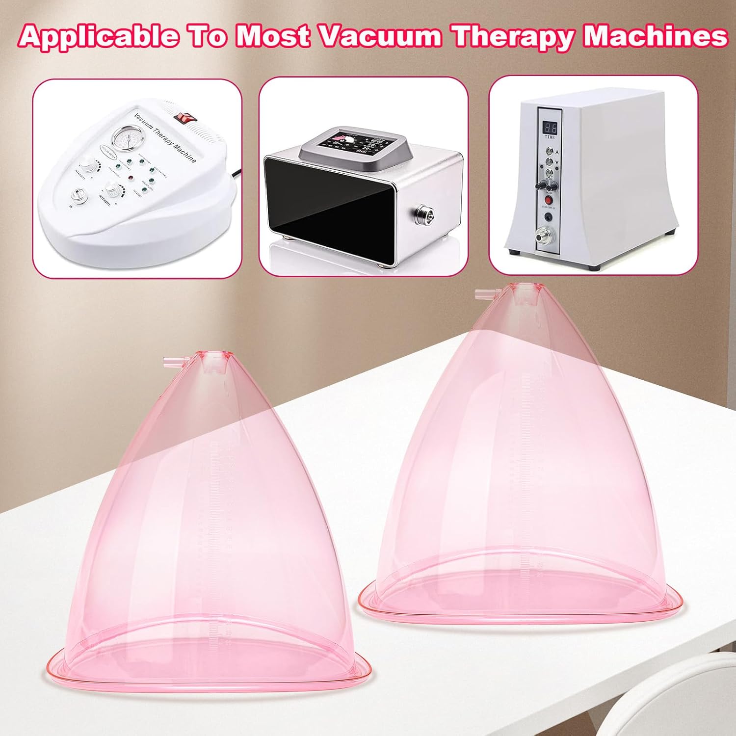 Buttock Vacuum Therapy Cups, Butt Shape Suction Cups with Y Type Tube, Vacuum Cupping Machine Accessories (Pink, 1800ml) - Image 3