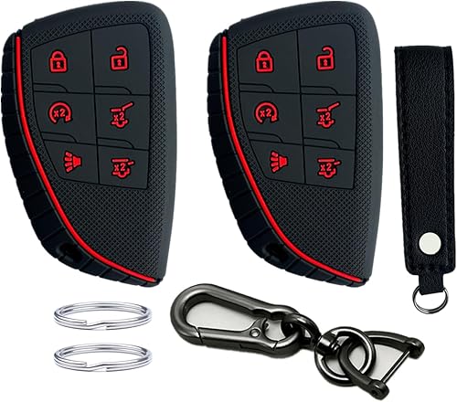 KAWIHEN Funda de goma de silicona para llavero compatible con Chevrolet Chevy Suburban Tahoe GMC Yukon 2020 2021 2022 2023 (6 botones, negro con