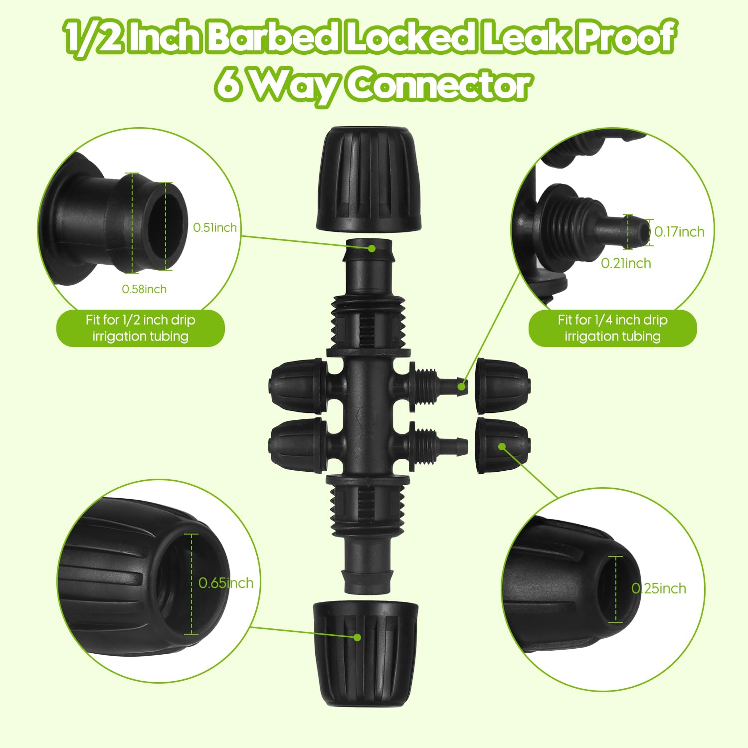 Kit de tuyau d'irrigation goutte à goutte de 15,27 m de 1,27 m avec raccords en T barbelés de 1,27 cm à 6 voies et connecteurs en T de 1,27 cm à 6,3 cm pour arrosage de jardin