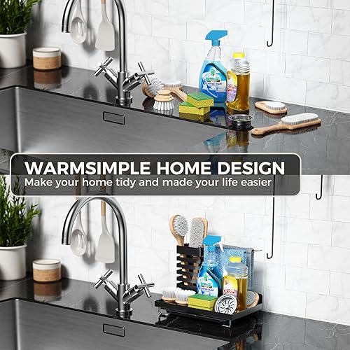 Miniatura 4 de WARMSIMPLE Soporte de esponja para fregadero de cocina, organizador de fregadero de acero inoxidable con soporte giratorio de 360, organizador de