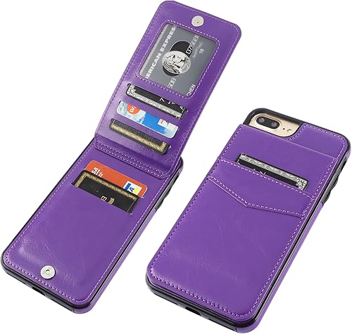 Miniatura 9 de KIHUWEY Funda tipo cartera para iPhone 7/8 Plus con soporte para tarjeta de crédito, cierre magnético de cuero de primera calidad, resistente funda