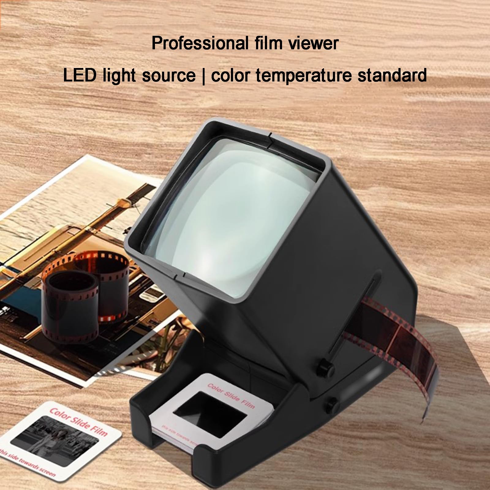 Projecteur de diapositives 35 mm LED avec grossissement x3, alimentation USB/batterie
