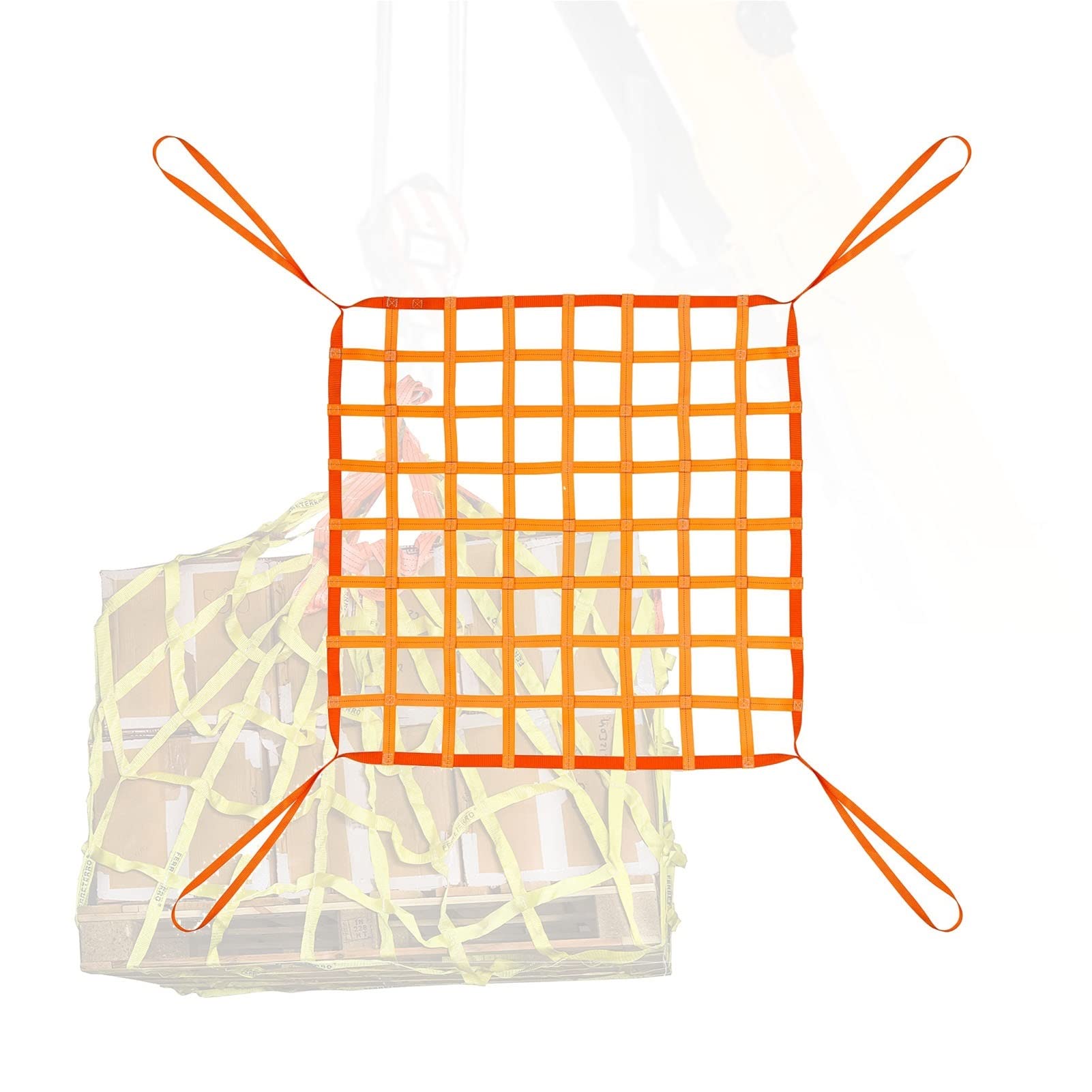 Hebenetz Für Hängende Ladung - Flaches Polyester-Sling-Hängenetz, Robuste Gurte Für Materialtransport, Für Baustellen-Rigging Mobile Traktionsarbeitsgeräte, Orange ( Size : 1.5 X 1.5M/Mesh 10cm/Load 1
