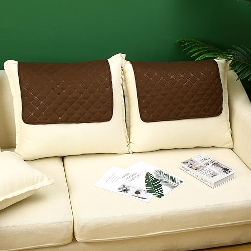 Vista 6 de Panelee 2 Pcs Headrest Cover for Recliner Chair Sofa Headrest Cover Head Protector Furniture Protector for Recliner Sofa Slipcovers(Chocolate)
