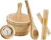 4 Sauna Accessories: Wooden Bucket, Ladle, Thermometer, Hourglass. Equipment, Wear-Resistant and