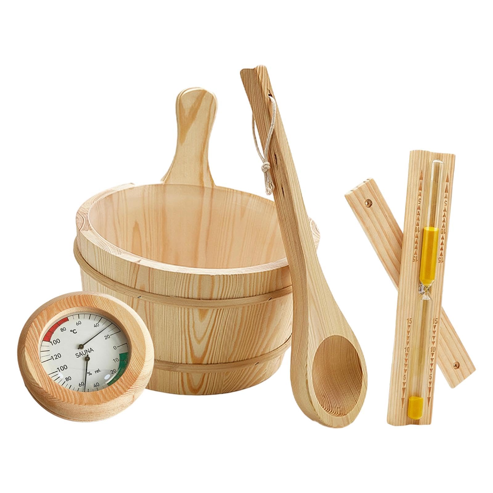 Cubo Sauna Madera Accesorios Portátil Reloj Arena Uso Prolongado Adecuado para Sesiones de Relajación y Sauna en Hogar