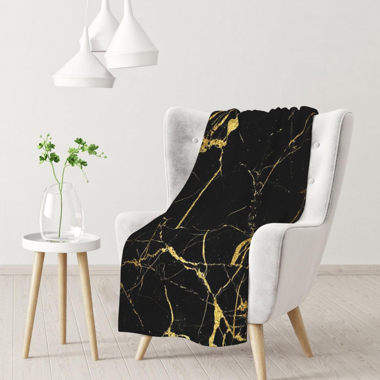 Gawuoab Black Gold Marble Soft Cozy Blankets Throw Flannel Blanket For Couch