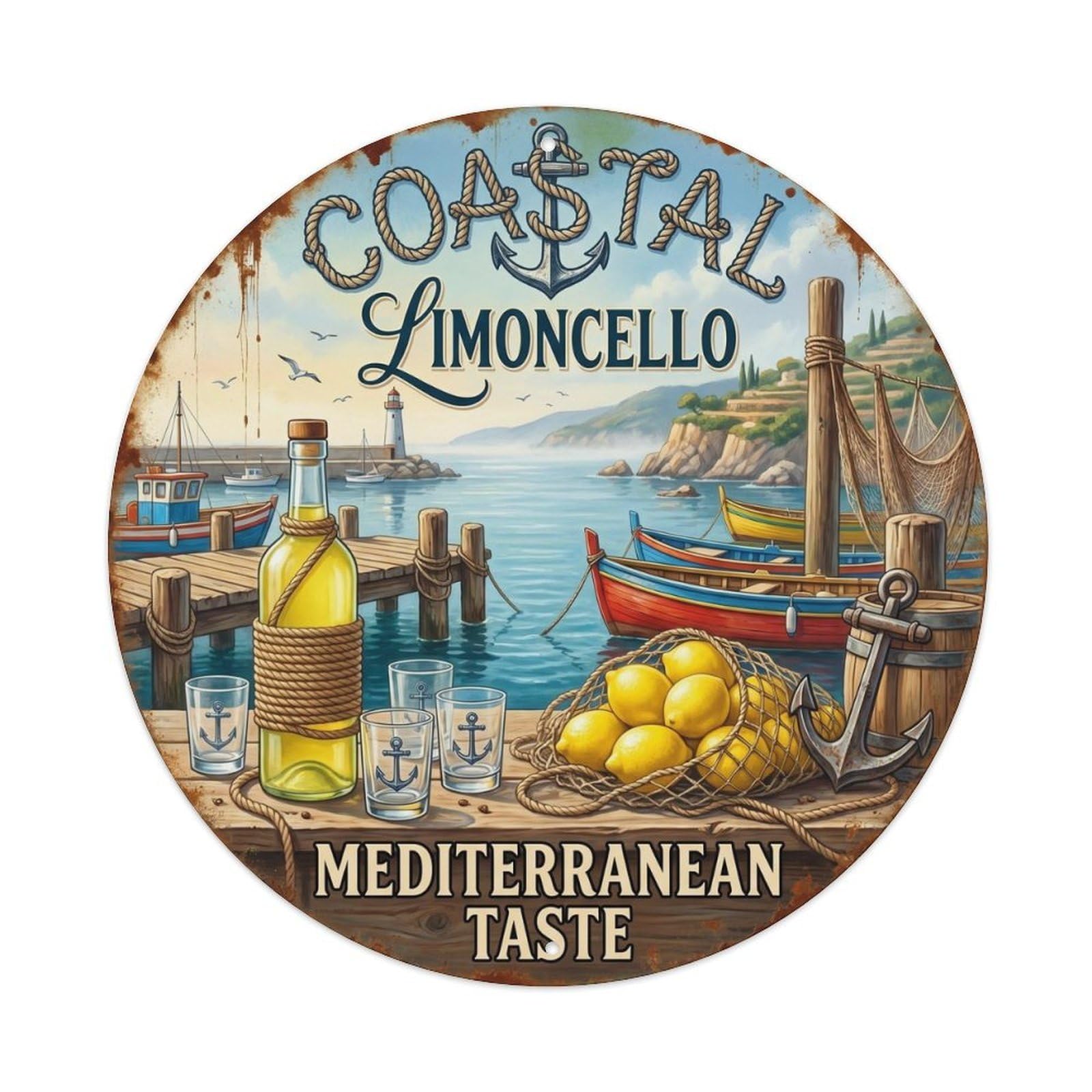 Authentic Limoncello Drink Vintage Metal Tin Sign Plaque Wall Decor for Cafe, Club, Garden Round Metal Poster 8x8Inch