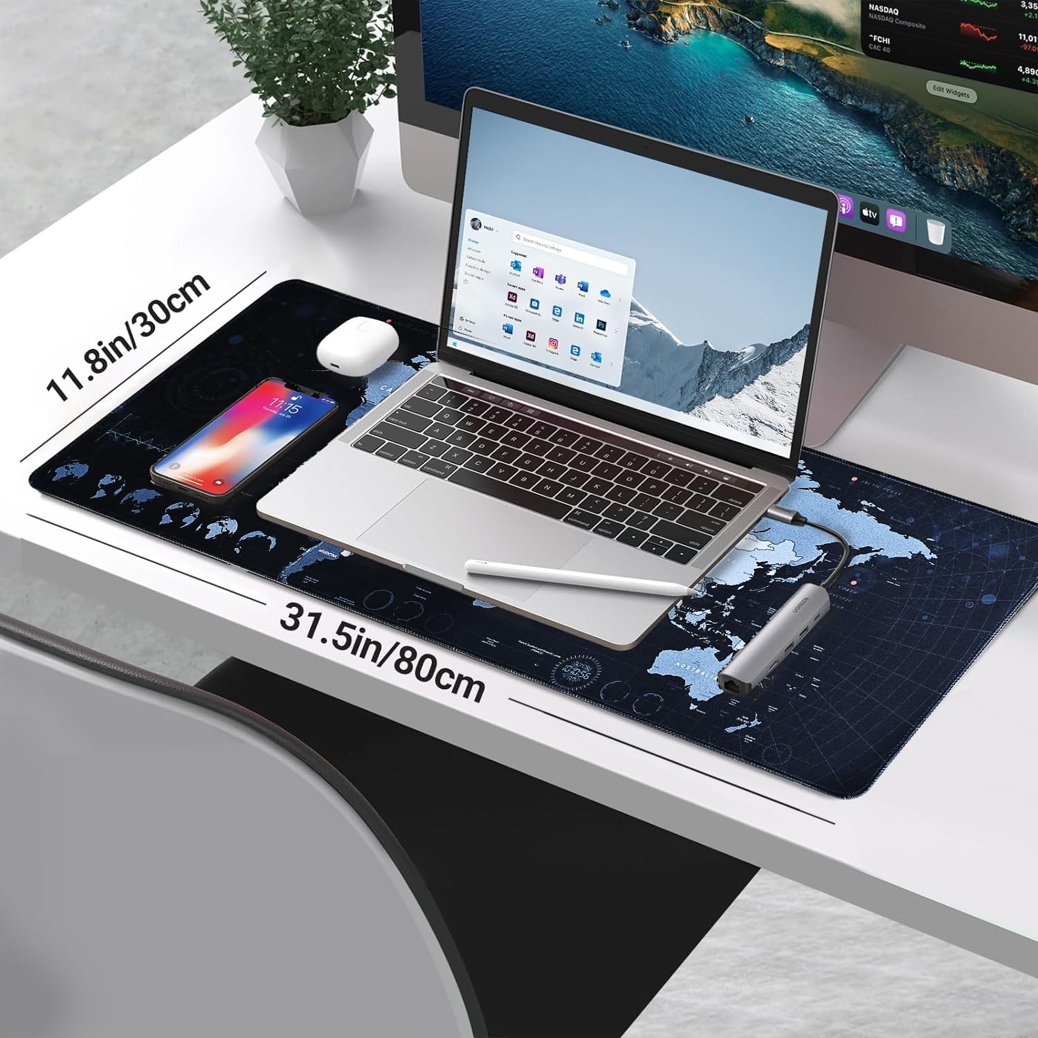 Gaming Mouse Pad XL XXL With World Map (31.5 x 11.8in) - Desk Mat, Large Keyboard Mat 3MM Anti Slip and Waterproof Rubber (Black) image 3