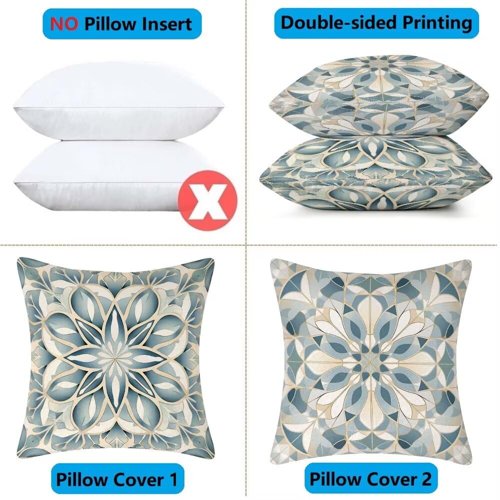 Federe Cuscini da Esterno Impermeabili 65x65 Blu Copri Cuscini per Divano Boho Federa Cuscino Floreale Decorativi Copricuscini per Divano Giardino Patio Soggiorno Copricuscino Set di 2 (IU403)