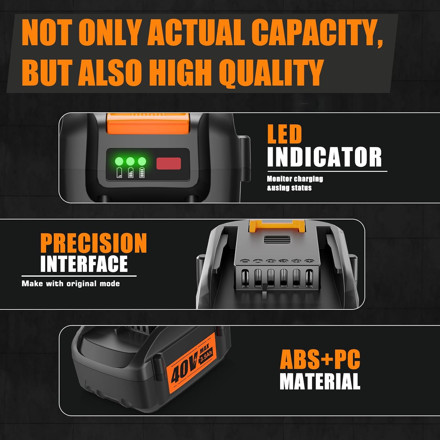 TenHutt 【Upgrade 3.5Ah WA3580 Replace Battery for Worx 40V Battery Compatible with Worx 40 Volt WG180 WG280 WG380 WG580 (Not for 2x20V(40V) Series Tools) - Image 5