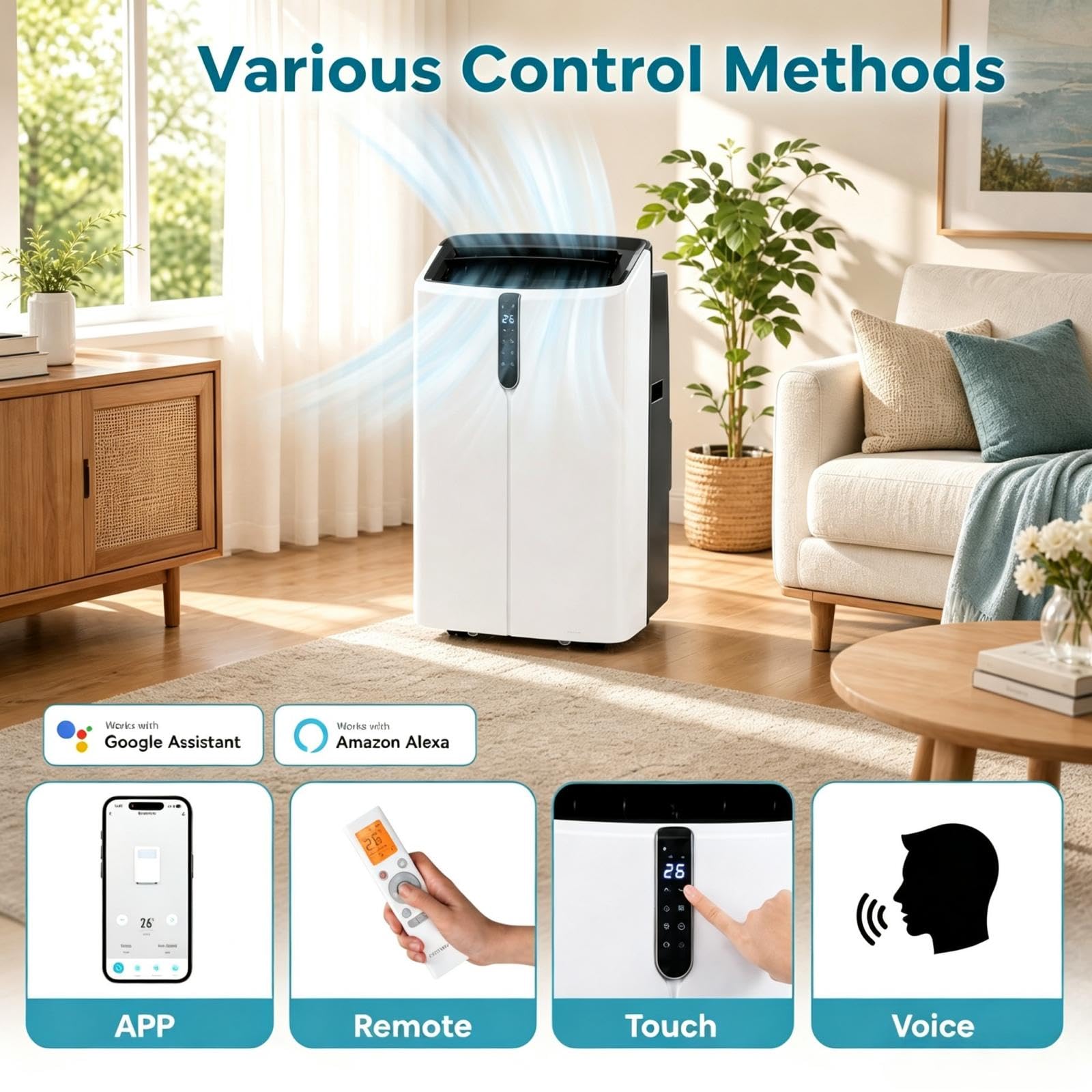 LIFEZEAL Climatiseur Mobile, Climatiseur Portable avec Fonctions Refroidissement, Chauffage, Déshumidification et Ventilation, Télécommande/Wi-Fi, Minuterie 24H (Style4-14000 BTU)
