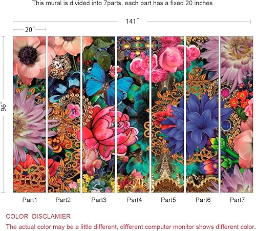 Miniatura 5 de Papel tapiz floral 3D multicolor vívido para sala de estar, dormitorio, fondo de TV (no se pega ni se pega)