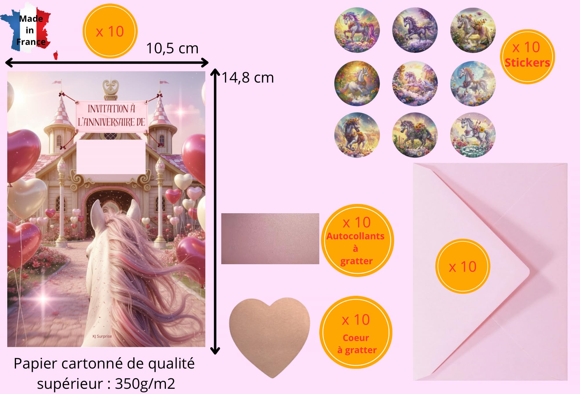 Cartes Invitation Anniversaire Fille Cheval à Gratter – Lot de 10 Invitations avec Enveloppes et Stickers – Thème Cheval Équitation Enfant – Carte Anniversaire Originale et Ludique - 3