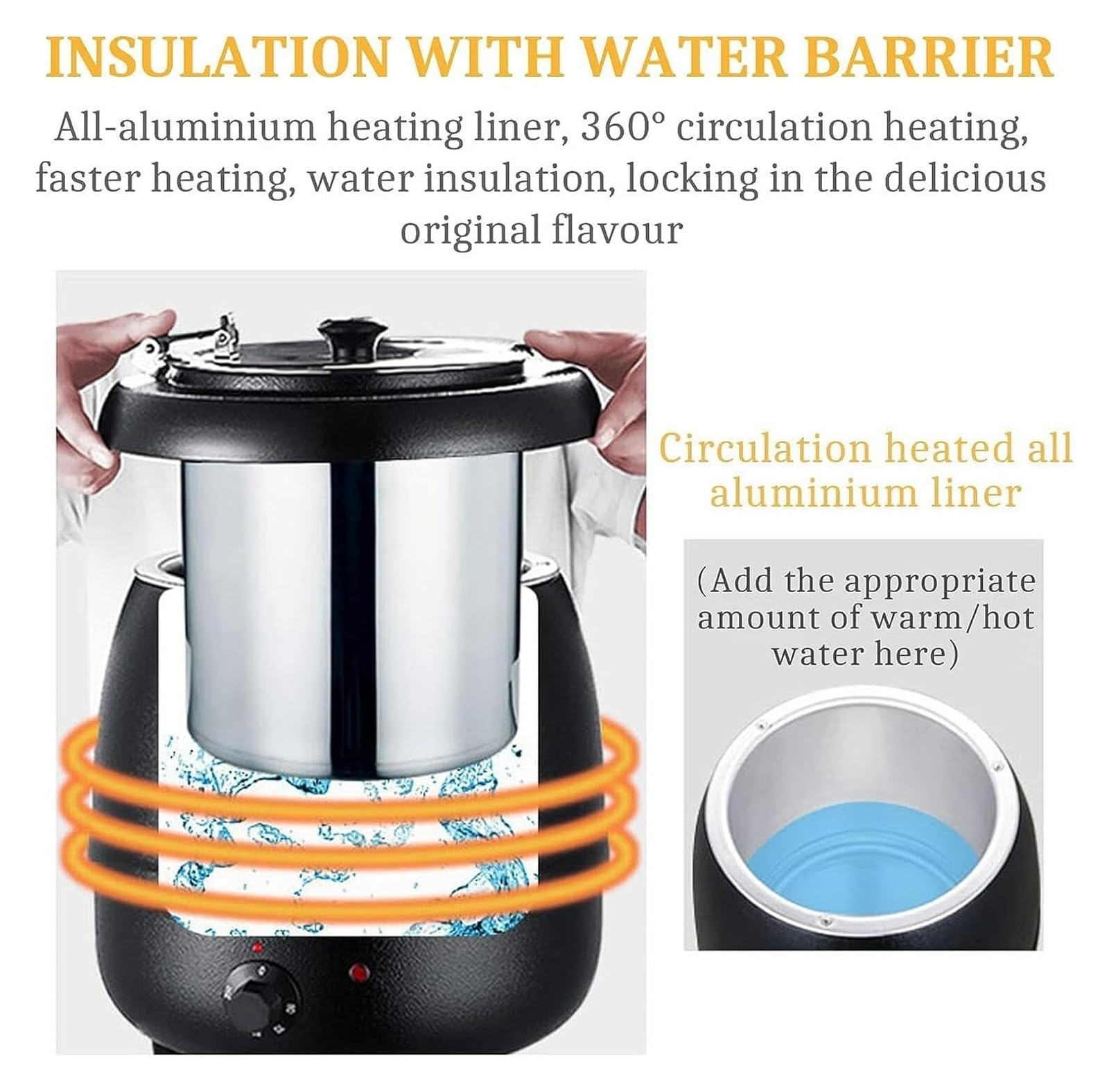 Zuppiera Elettrica, Bollitore per Zuppe, Scaldavivande da 10 litri in acciaio inox, for scaldavivande a buffet(Black)