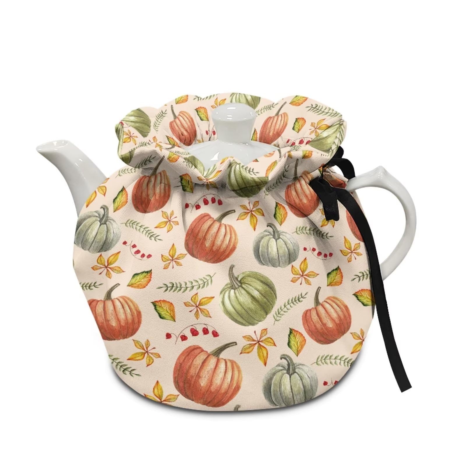 NETILGEN Tea Pot Cosy Dust Proof Insulating Tea Pot Cozies for Teapots Kitchen Accessory Home Table Decorative Breakfast Warmer Teapot Cozies, Pumpkin Leaf Beige