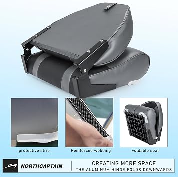 NORTHCAPTAIN Deluxe A Pair of Marine High Back Folding Fishing Boat Seat,Stainless Steel Screws Included,Charcoal/Black(2 Seats)
