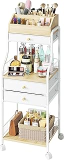 SWTYMIKI Rolling Makeup Organizer Cart - Floor Skincare Storage with Non-woven Drawers, Vanity Organizer Cosmetic Display Cases with Wheels, Cabinet for Skin Care Perfume Nail Polish Brush Hair Tool