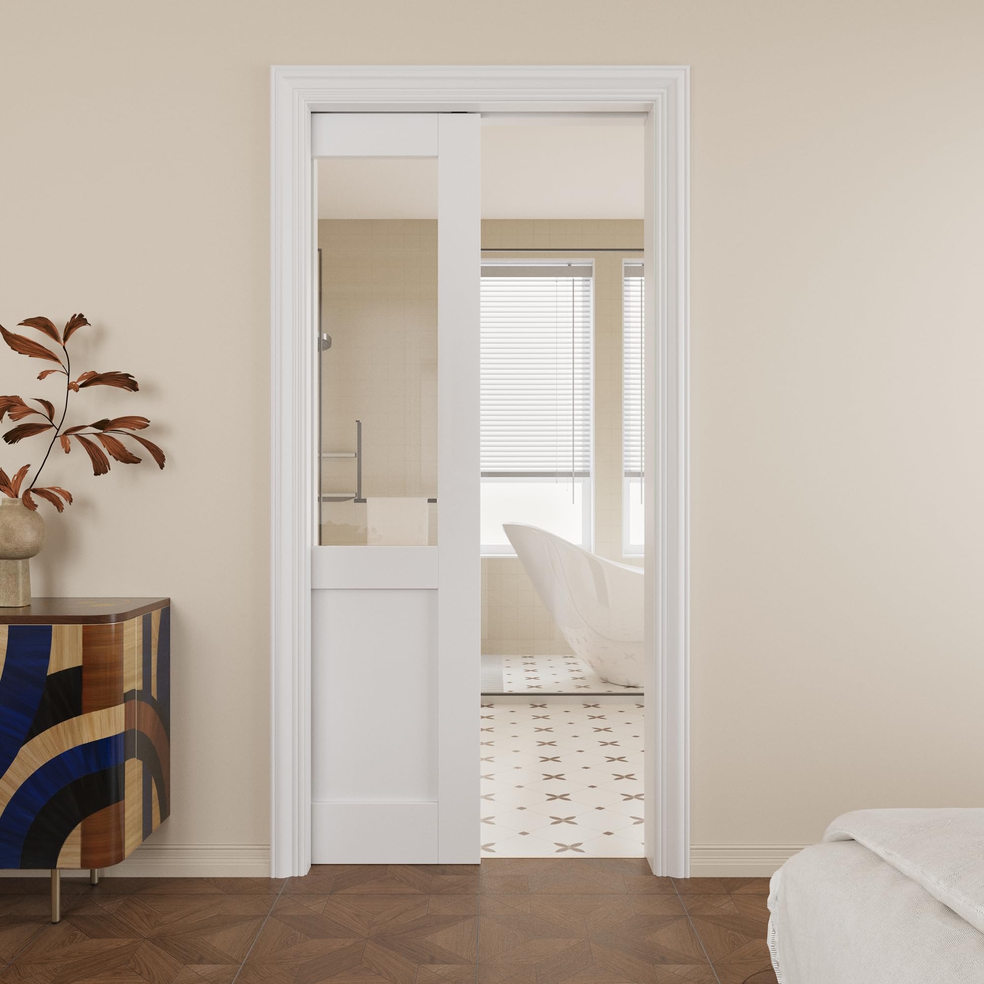 Pocket Door,Half-Lite Clear Glass Doors,Solid Door,32x80 Door