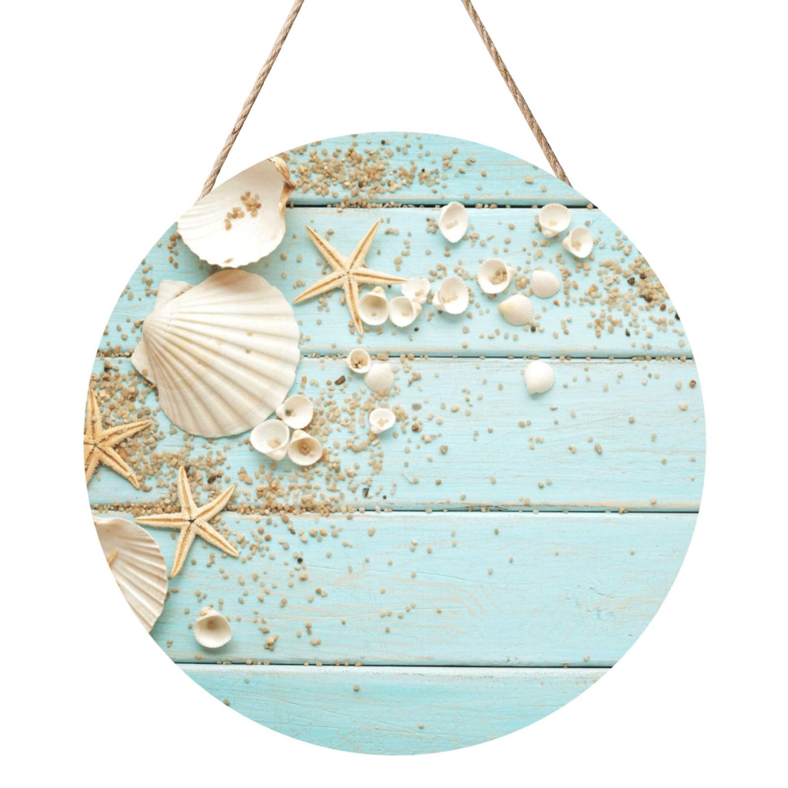 InOmak Beach Shell Sea Collection Vintage, Round Wood Panel Painting 12 in, Wall Hanging Painting For Home