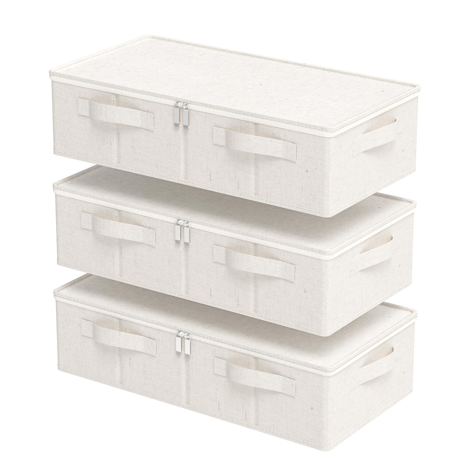 ENUMAIL 3 Pezzi Scatole di Stoccaggio del Fondo del Letto Pieghevole, Portaoggetti Pieghevole con Maniglia, Utilizzato per Riporre Vestiti e Scarpe, 60×30×15cm, Beige