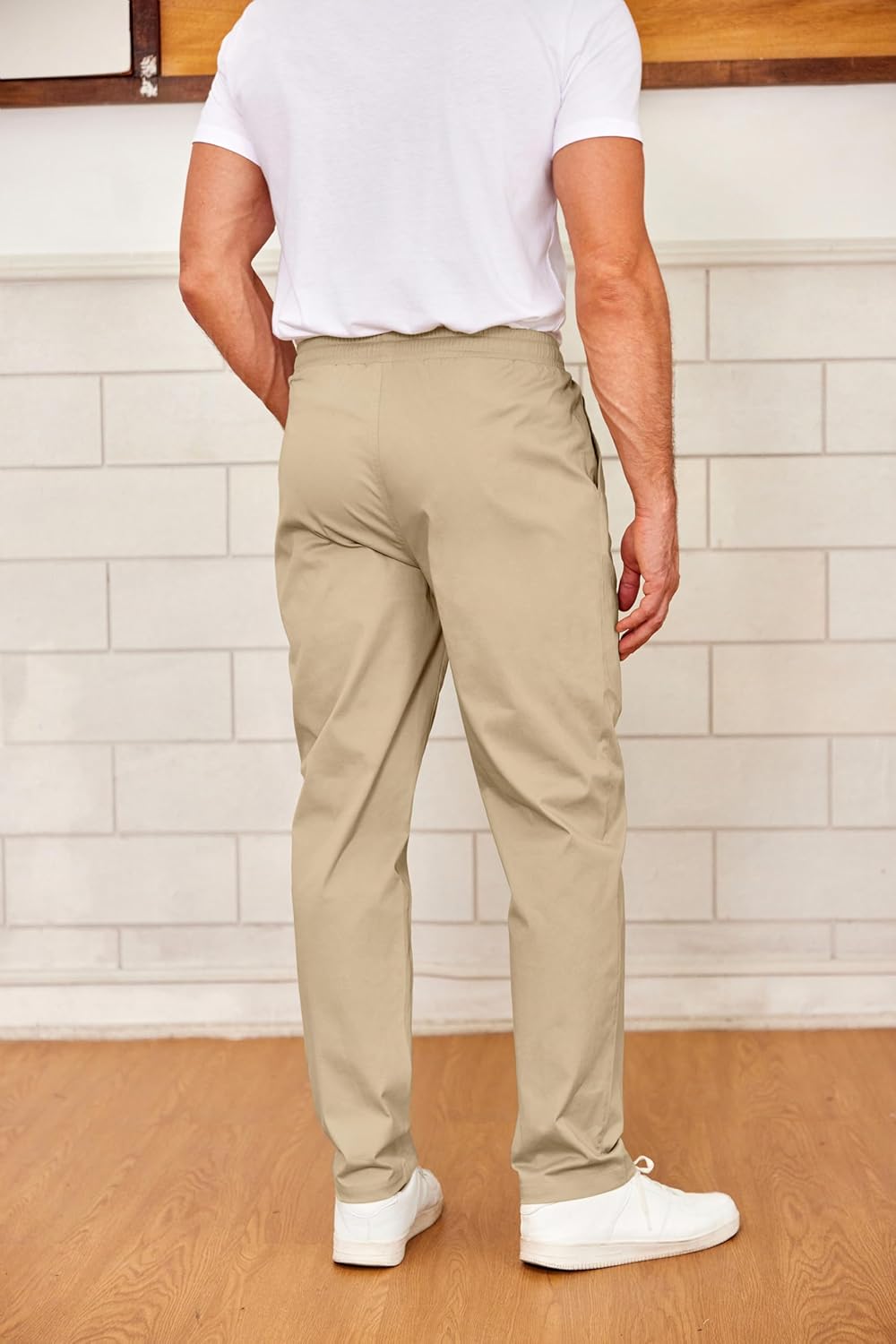 COOFANDY Men's Drawstring Casual Pants Cotton Twill Elastic Waist Chino Pants - Image 5
