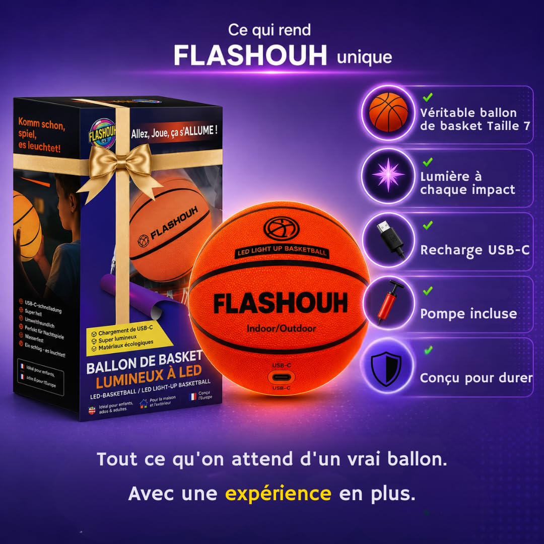 Véritable Ballon de Basket LED T7 Rechargeable USB-C - Pompe Incluse