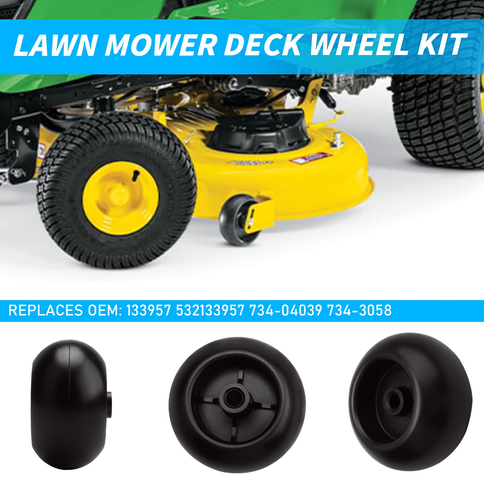 Paquete de 4 ruedas para cortacésped con pernos para Husqvarna AYP 174873 133957 193406 532174873 532133957