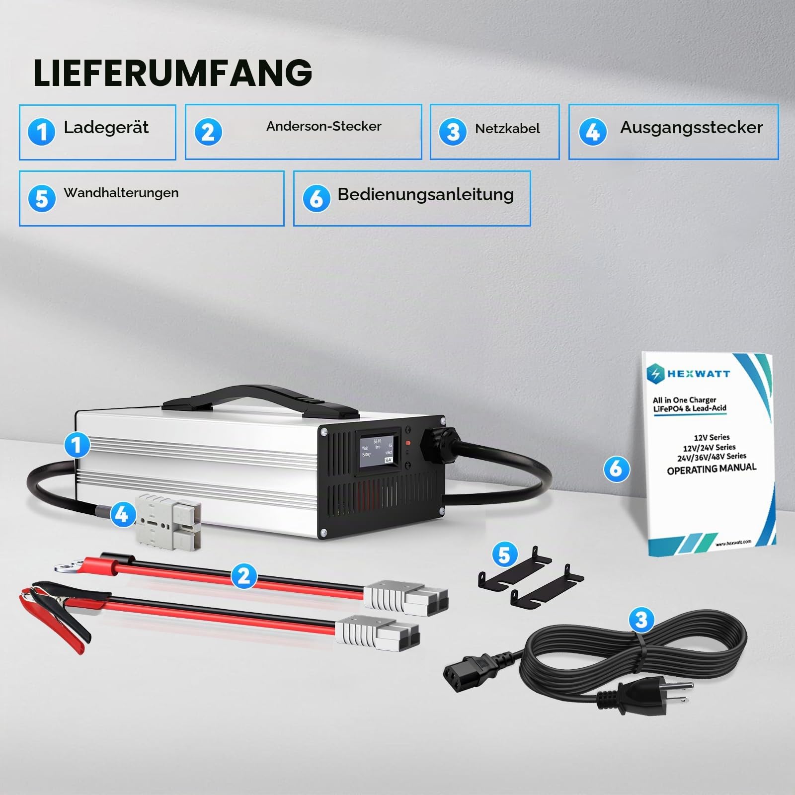 24V/36V/48V LiFePO4 & AGM All in One Battery Charger,LiFePO4 29.2V,43.8V,58.4V Charger and Lead-Acid (AGM/Gel/FLA) 24V/36V/48, Adjustable Current 4A-18A with LCD Display