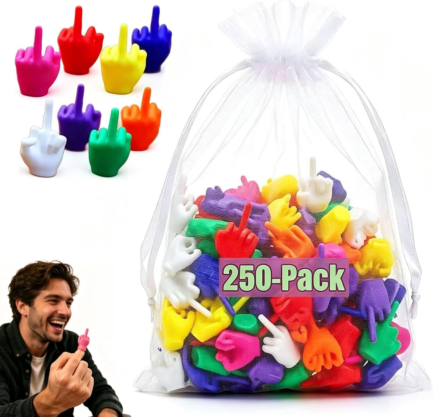 Mini Middle Fingers, 50/100 PCS Colorful Flip the Bird Tiny Hands Gag Gift Adult Christmas White Elephant Stocking Stuffers Party Favors Office Prank Desk Decor (250PCS)