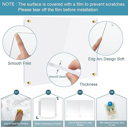 Miniatura 3 de Patelai Tablero acrílico transparente de borrado en seco para pared de 18 x 24 pulgadas, juego de pizarra blanca no magnética, incluye pizarra