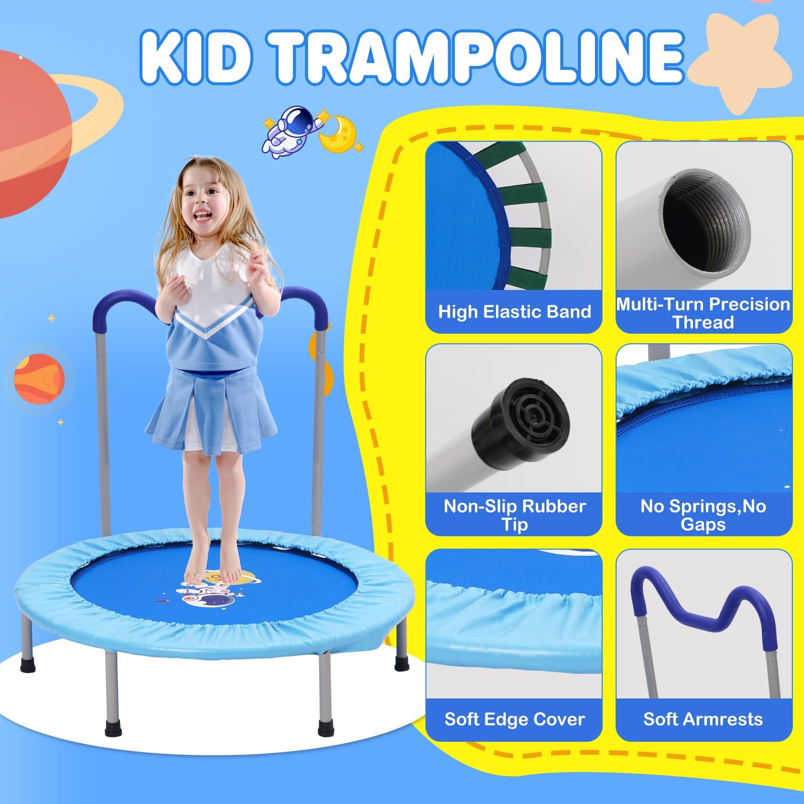 Trampolino Tappeto Elastico per Bambini da 3 Anni con Rete di Protezione e Corde Bungee 140x160 cm Blu
