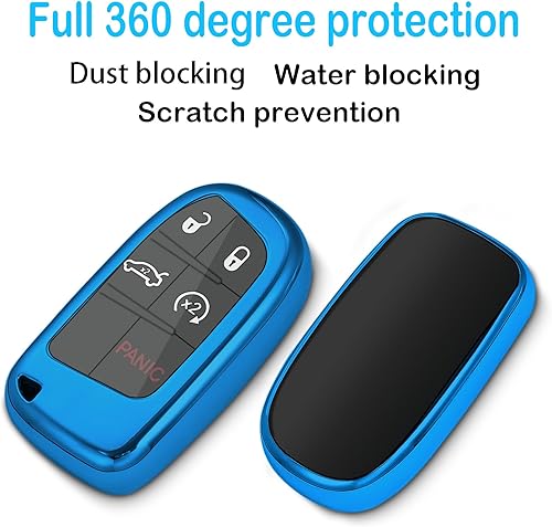 Miniatura 3 de Funda para llavero Jeep, con llavero compatible con Grand Cherokee Renegade Chrysler 200 300 Dodge Durango Challenger Journey Dart Fiat Smart